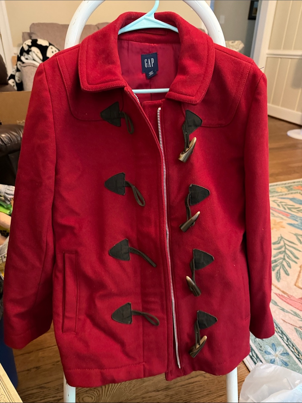GAP Deep Red Wool-Blend Toggle Coat
